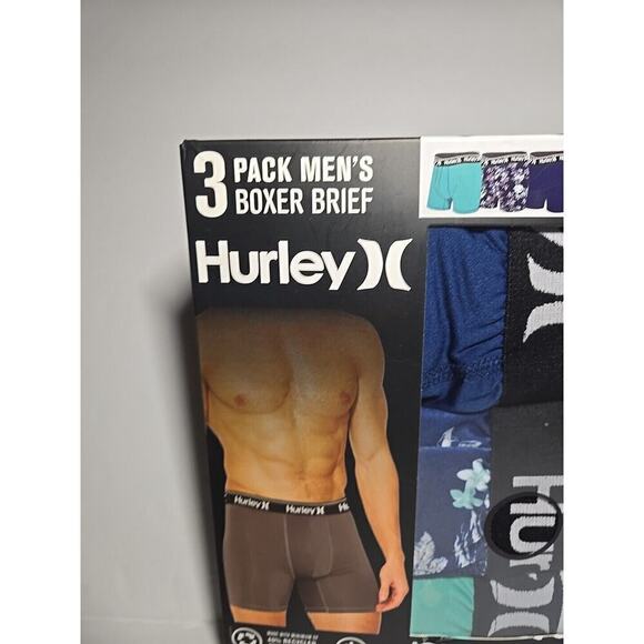 Hurley 3-Pack Men's Regrind Boxer Briefs L 36-28" Green/Blue Tropical/Black - Picture 3 of 7